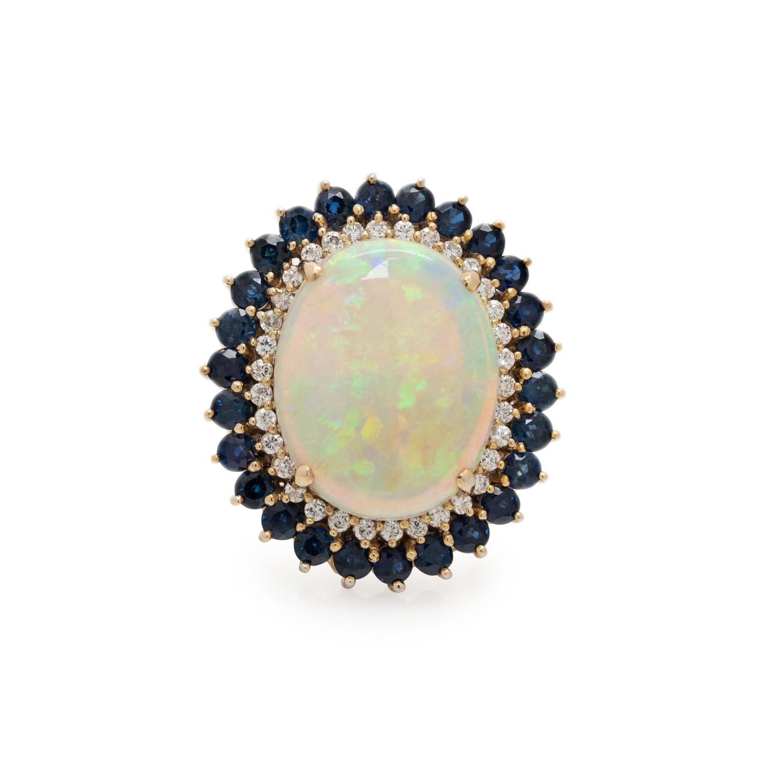 OPAL, SAPPHIRE AND DIAMOND RING