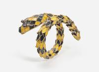 A Yellow Gold, Enamel, and Gemstone Snake Bracelet