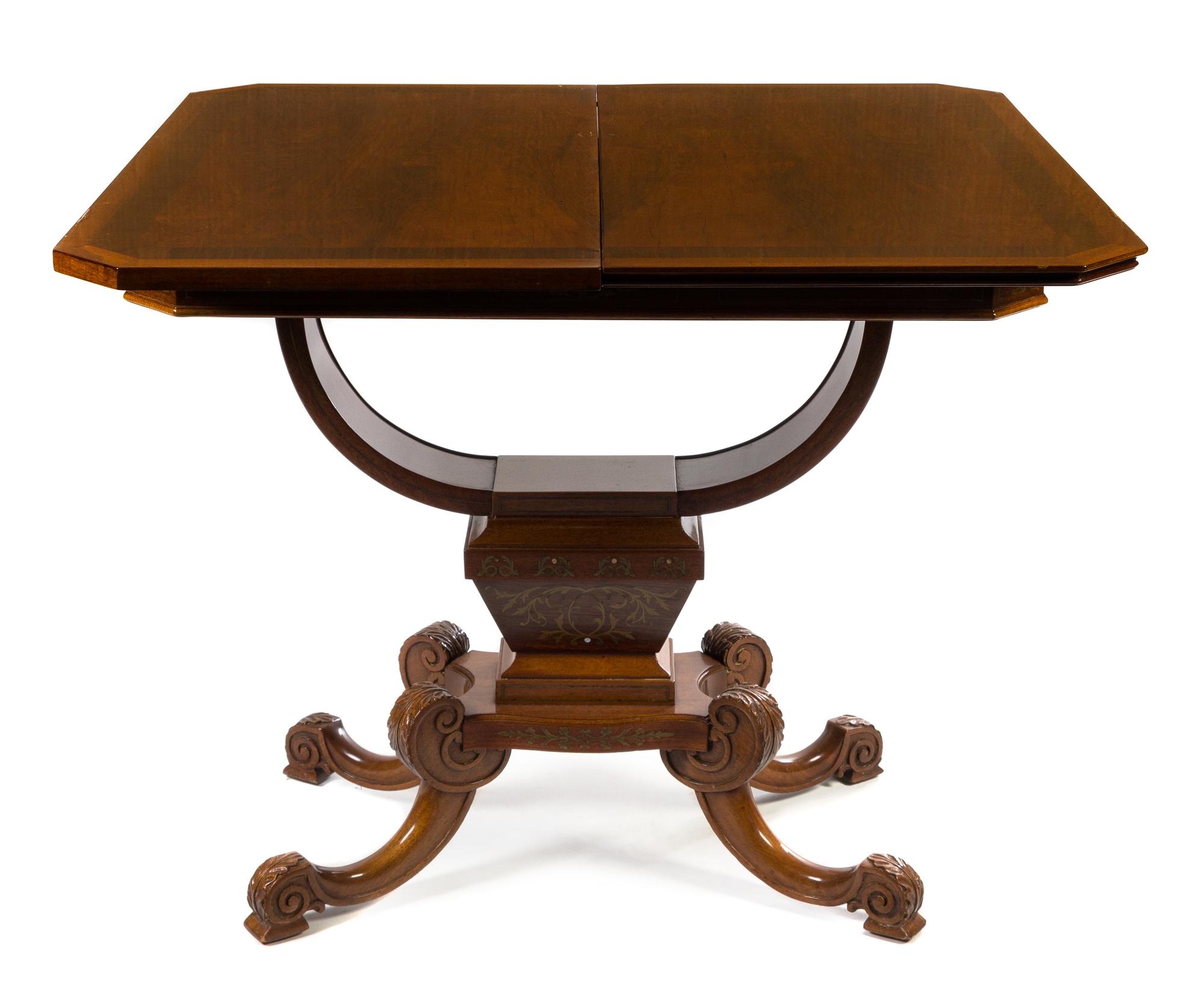 A Pair of Neoclassical Brass Inlaid Rosewood and Mahogany Game Tables Height 30 1/2 x width 35 x depth 18 inches. — LATE 19TH/EARLY 20TH CENTURY