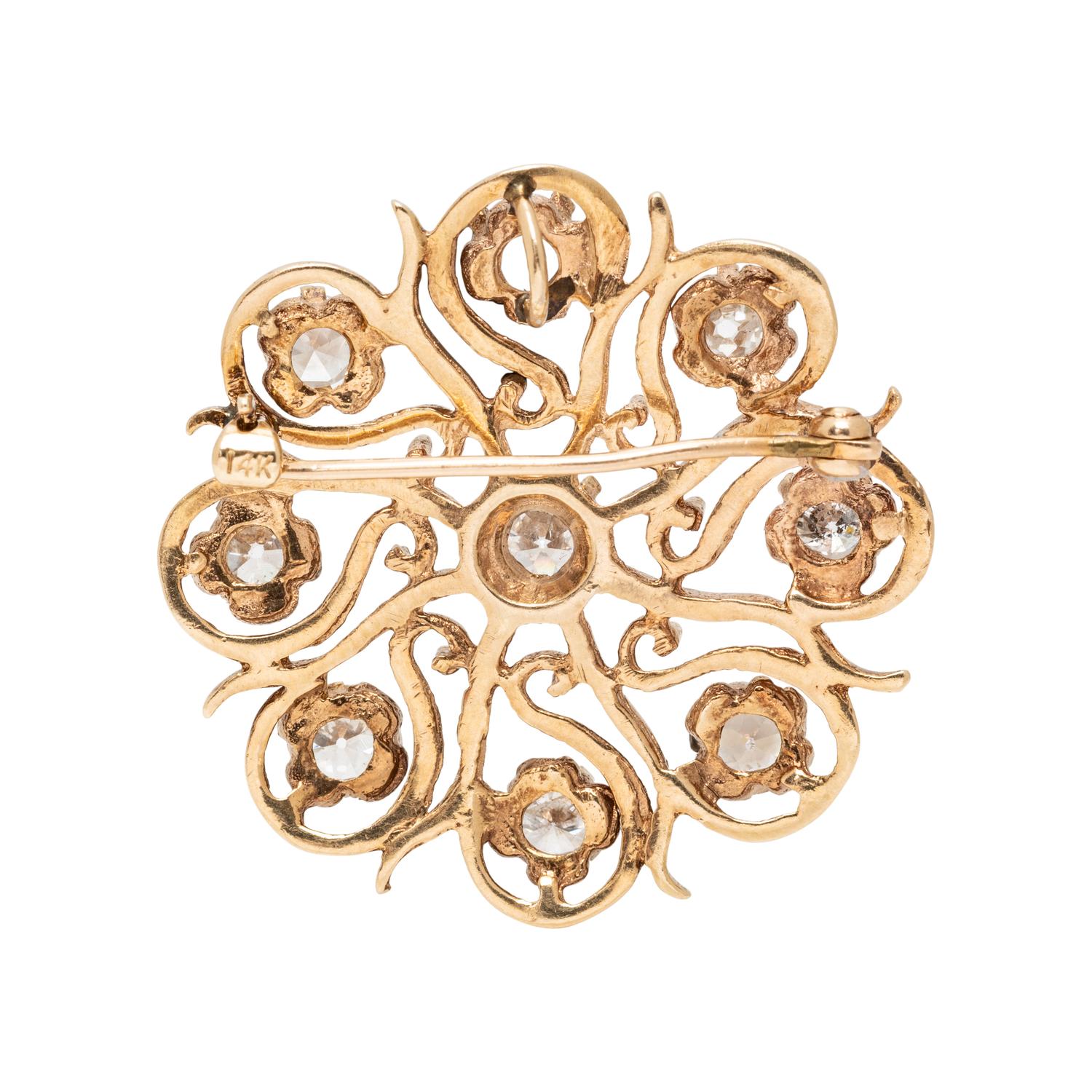 YELLOW GOLD AND DIAMOND SNOWFLAKE PIN