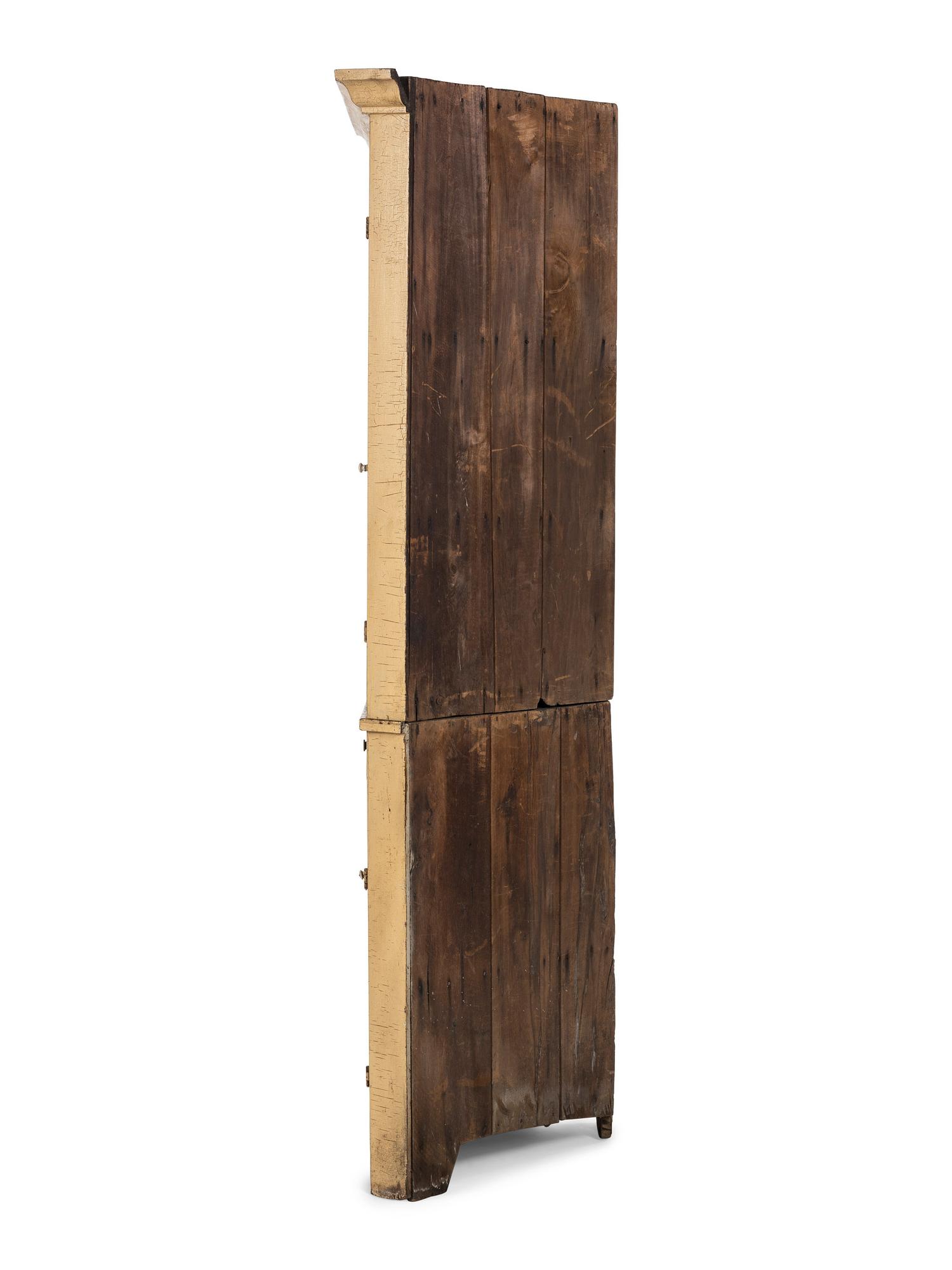 A Federal Yellow Painted Poplar or Pine Corner Cupboard