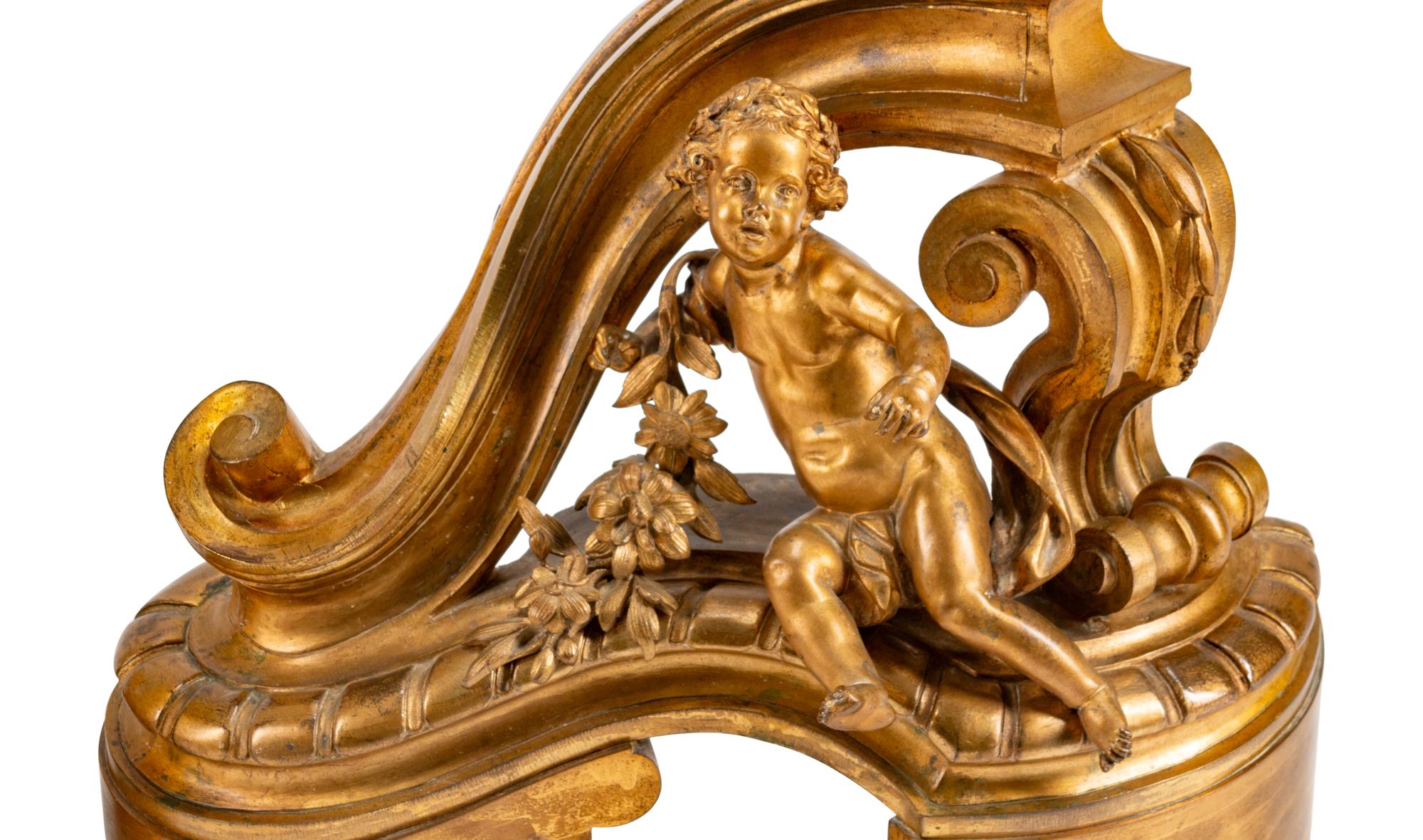 A Pair of Louis XV Style Gilt-Bronze Chenets — 19TH CENTURY