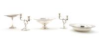 A Pair of American Sterling Silver Two-Light Candelabra, Redlich and Co., Width of widest 9 1/4 inches.
