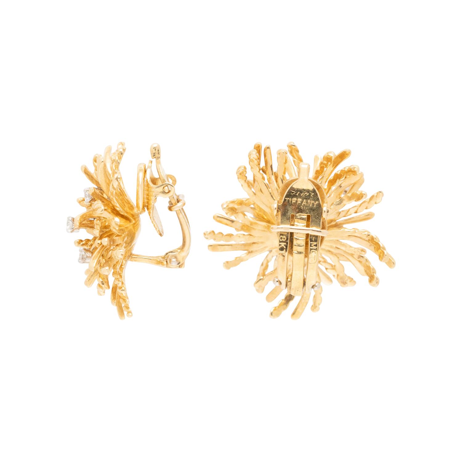 TIFFANY & CO., YELLOW GOLD AND DIAMOND CLIP EARRINGS