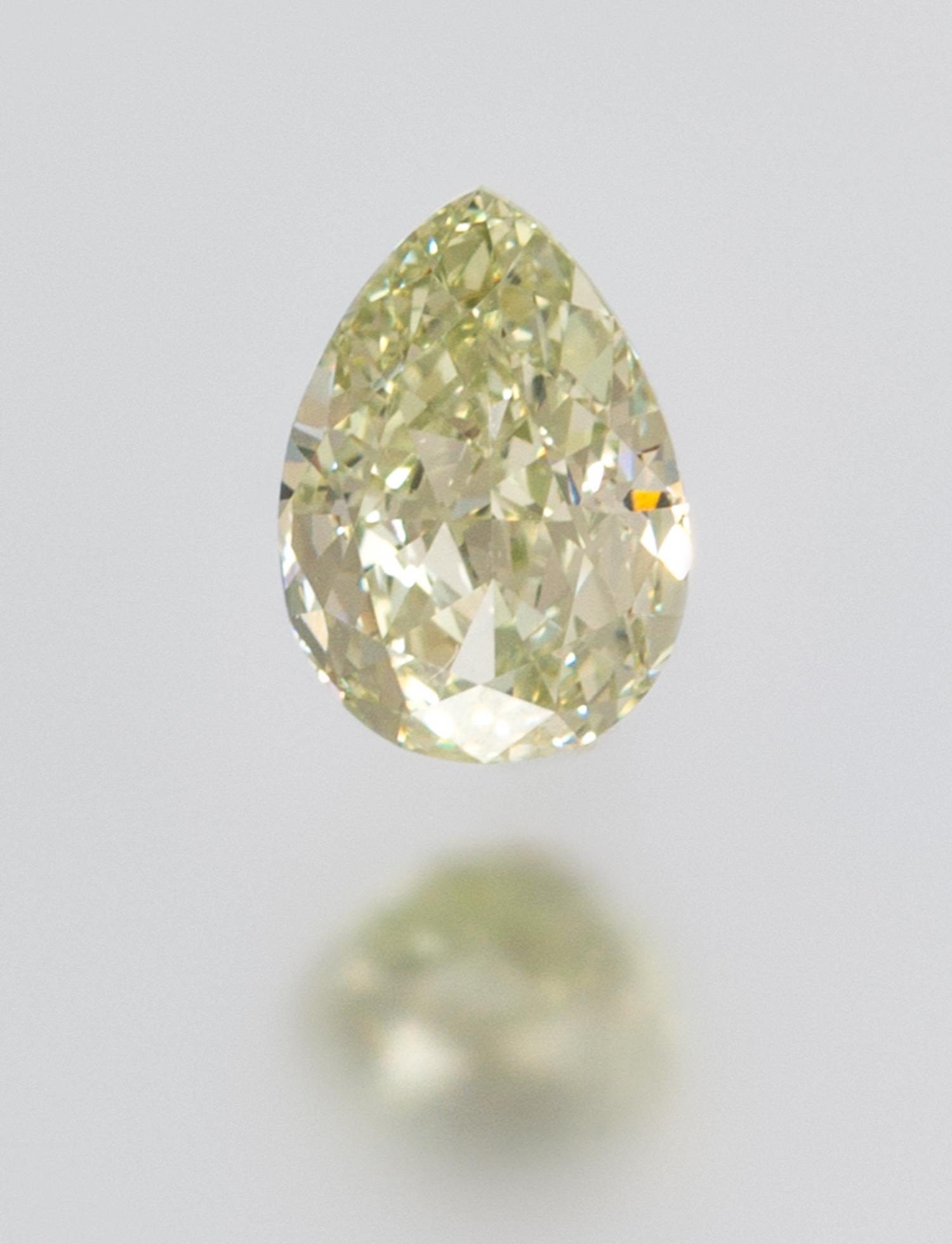 A 1.30 Carat Pear Shape Fancy Intense Yellow Green Diamond,