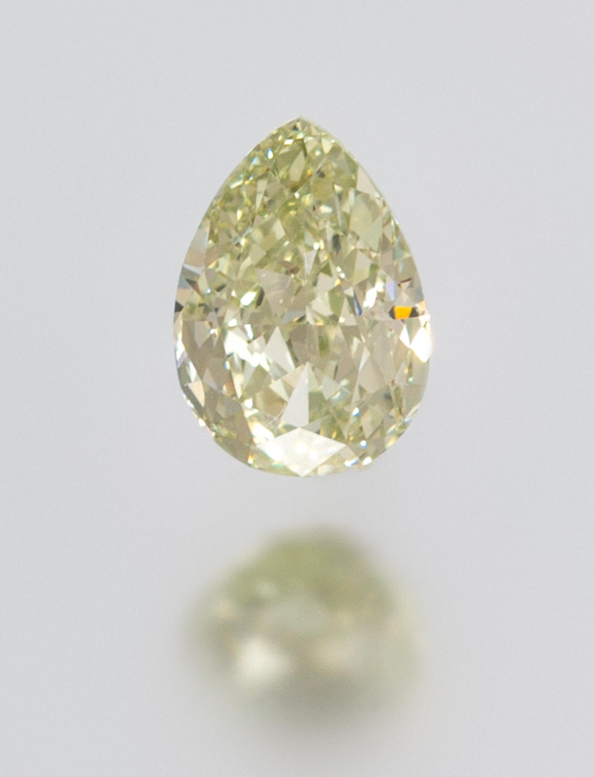 A 1.30 Carat Pear Shape Fancy Intense Yellow Green Diamond,