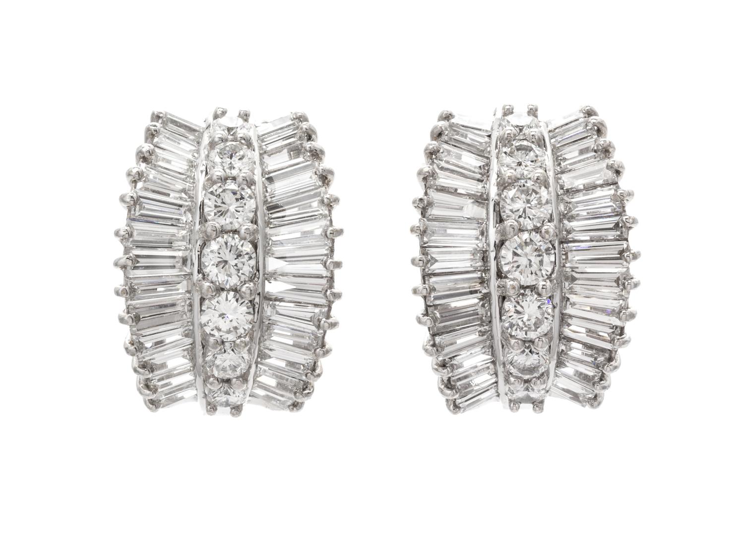 A Pair of Platinum and Diamond Earclips, 14.10 dwts.