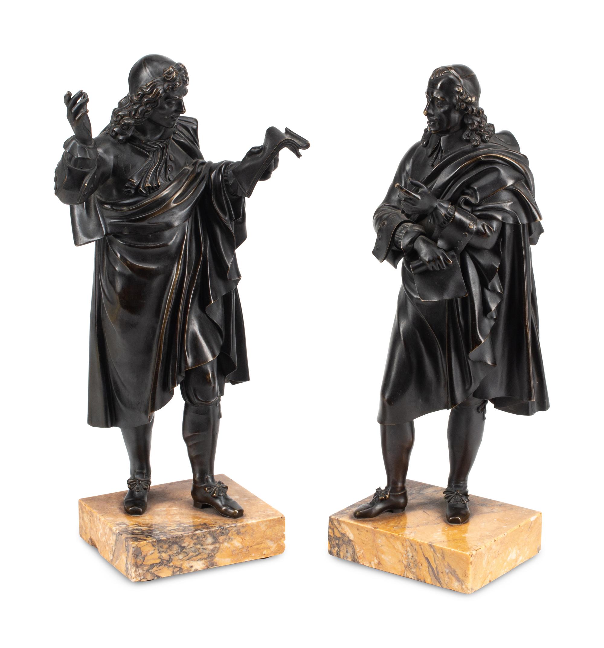 A Pair of French Patinated Bronze Figures of Gentlemen