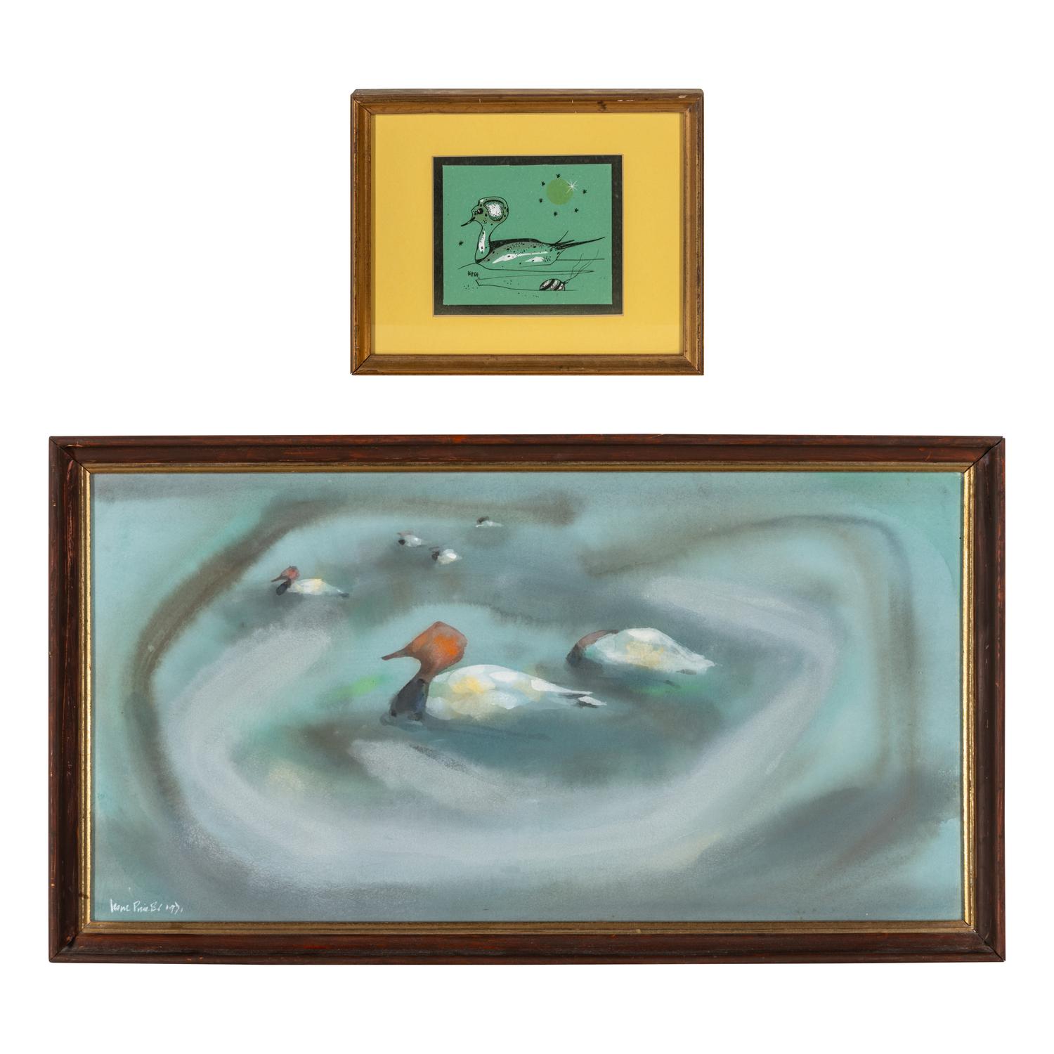 Karl Priebe (American, 1914-1976) — Untitled (Hooded Duck), 1954 and Untitled (Ducks), 1971 (a pair of works)