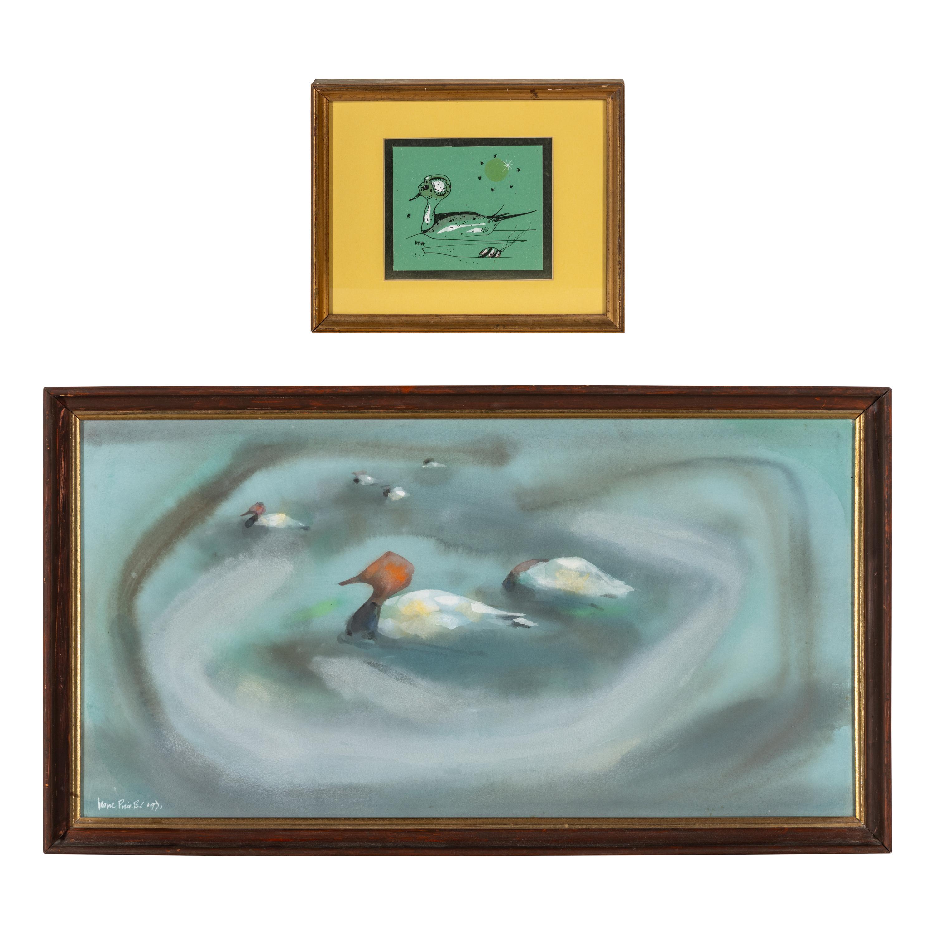 Karl Priebe (American, 1914-1976) — Untitled (Hooded Duck), 1954 and Untitled (Ducks), 1971 (a pair of works)