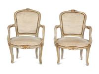 A Pair of Louis XV Style Painted Fauteuils