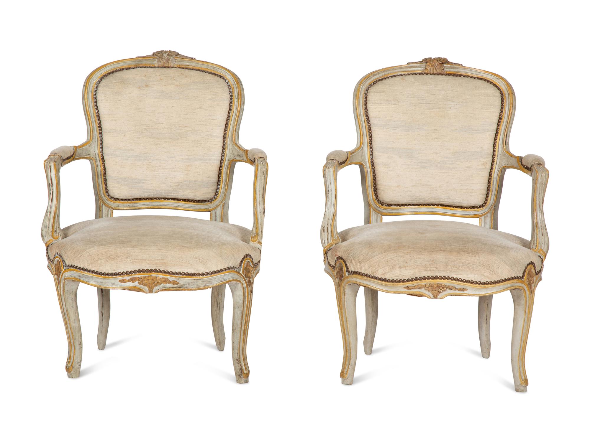 A Pair of Louis XV Style Painted Fauteuils
