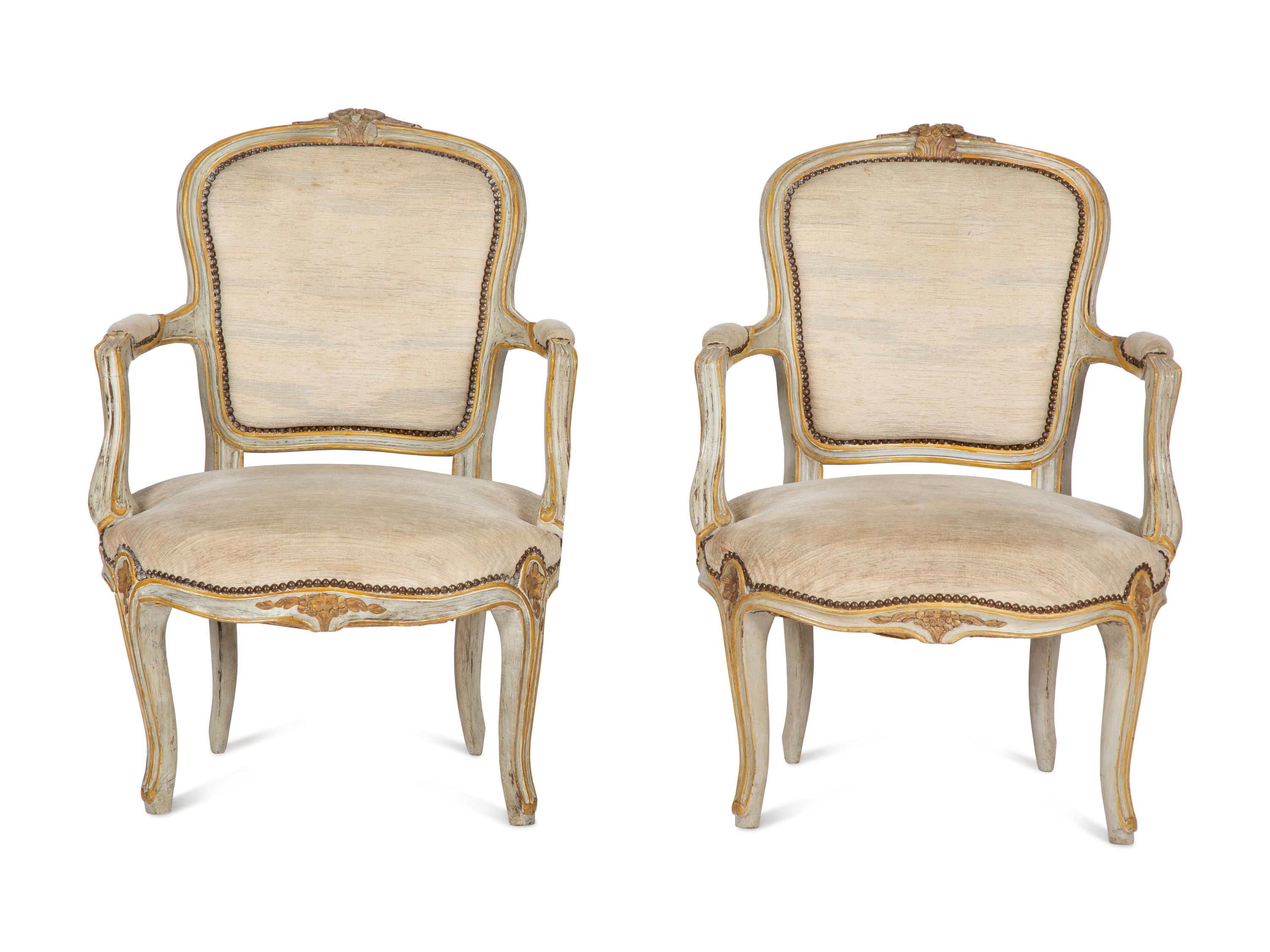 A Pair of Louis XV Style Painted Fauteuils