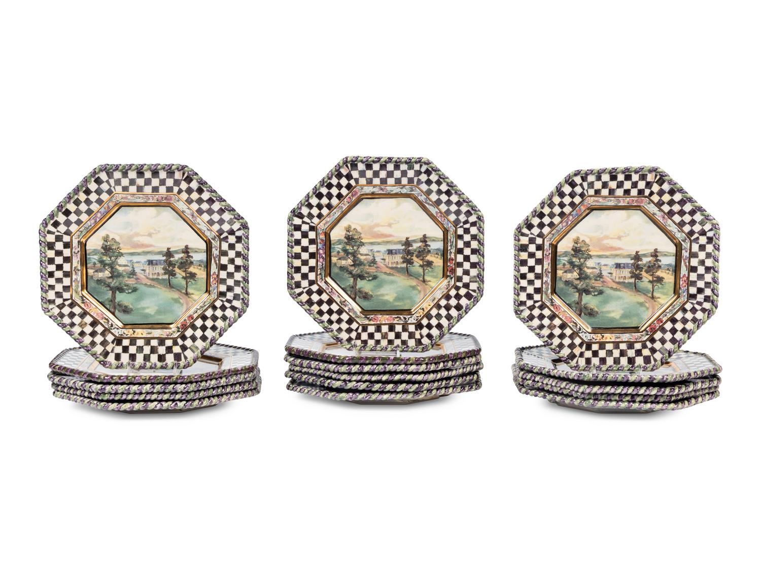 A Set of Sixteen MacKenzie-Childs MacLachlan Ceramic Dinner Plates
