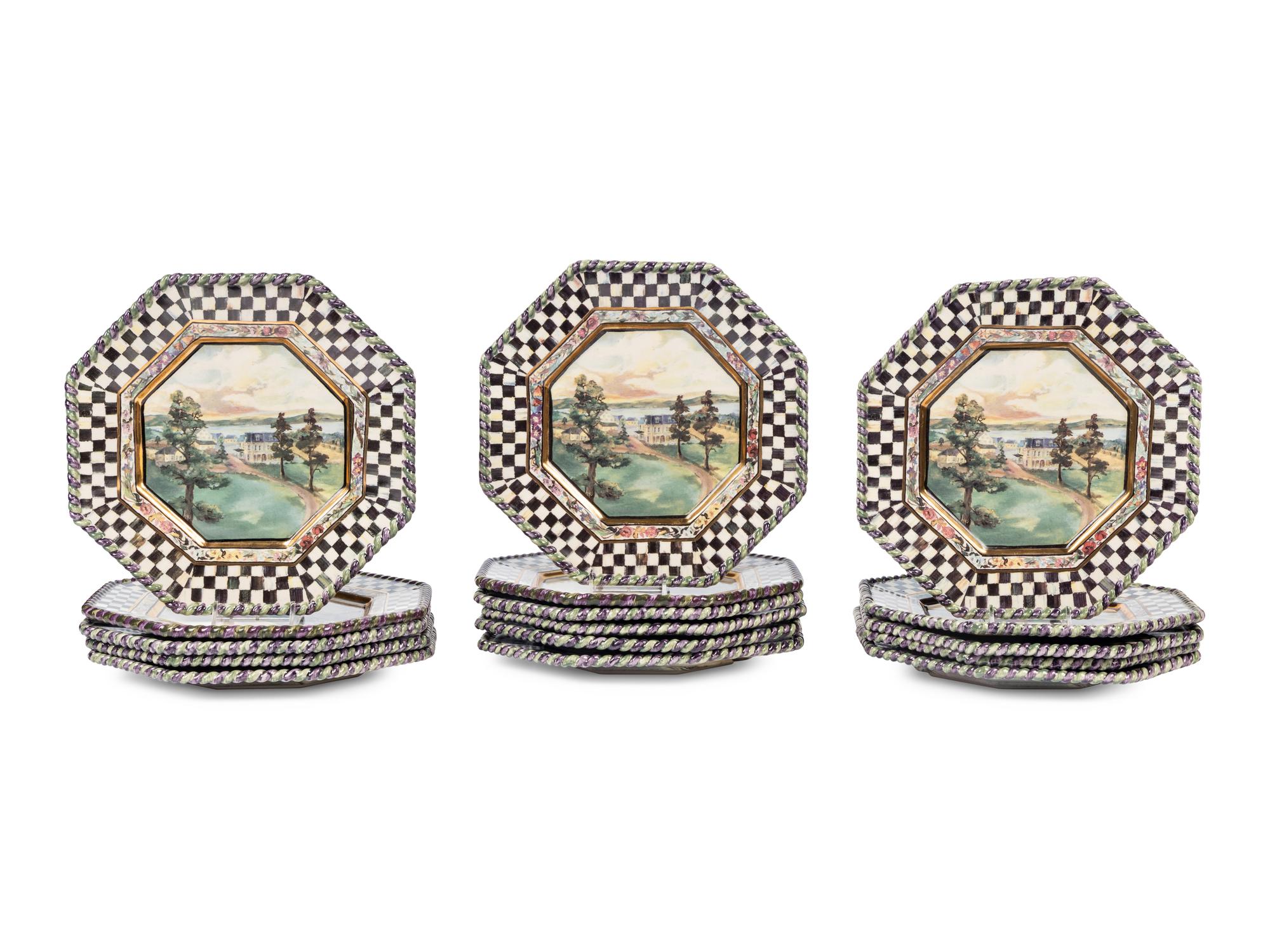 A Set of Sixteen MacKenzie-Childs MacLachlan Ceramic Dinner Plates