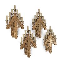 A Set of Four Gilt Metal Seven-Light Sconces
