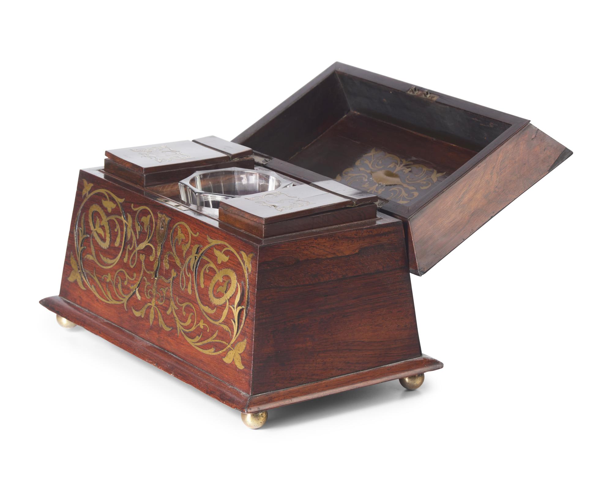 A Regency Brass-Inlaid Rosewood Tea Caddy