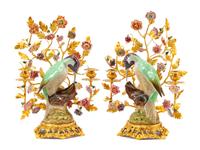 A Pair of French Gilt Bronze, Gilt Metal and Porcelain Two-Light Candelabra