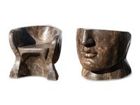 A Pair of Italian Carved Marble "Face" Chairs