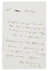 DONIZETTI, Gaetano (1797-1848). Autograph letter signed ("Donizetti'), in French, to M. Mauroy. Paris, 8 August 1843.
