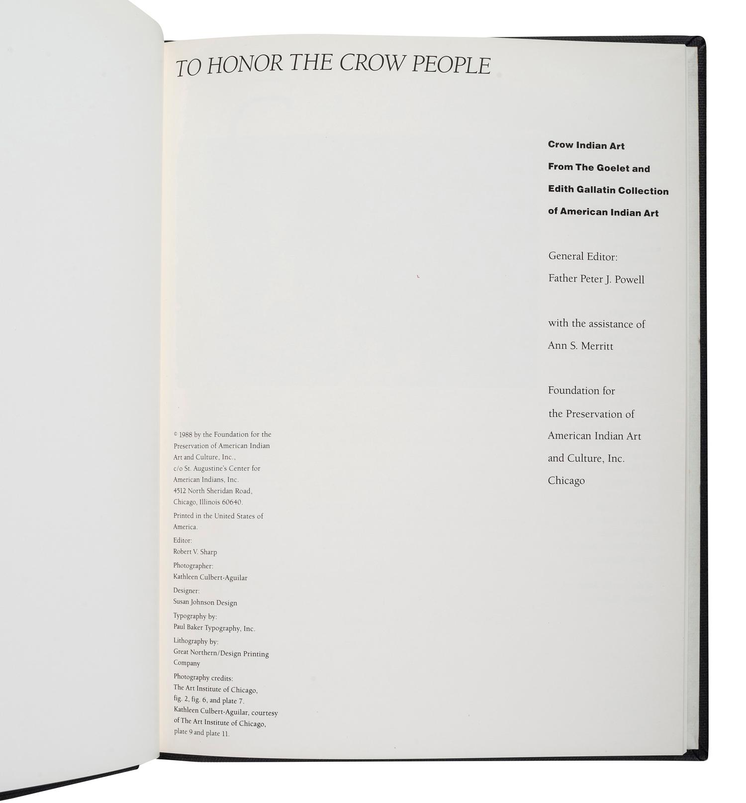 [PLAINS] To Honor the Crow People: Crow Indian Art from the Goelet and Edith Gallatin Collection of American Indian Art