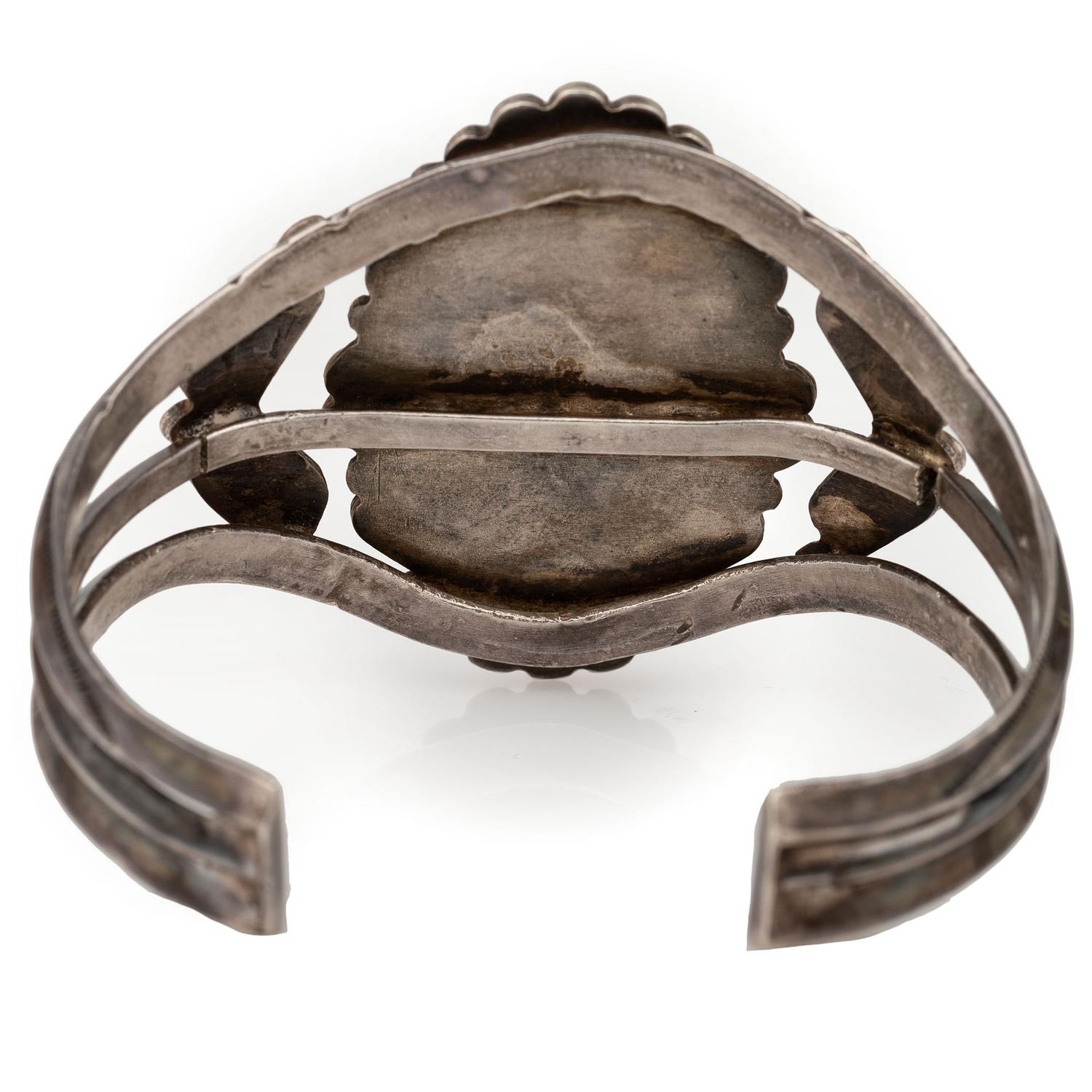 Navajo Fred Harvey Era Silver and Petrified Wood Cuff Bracelet