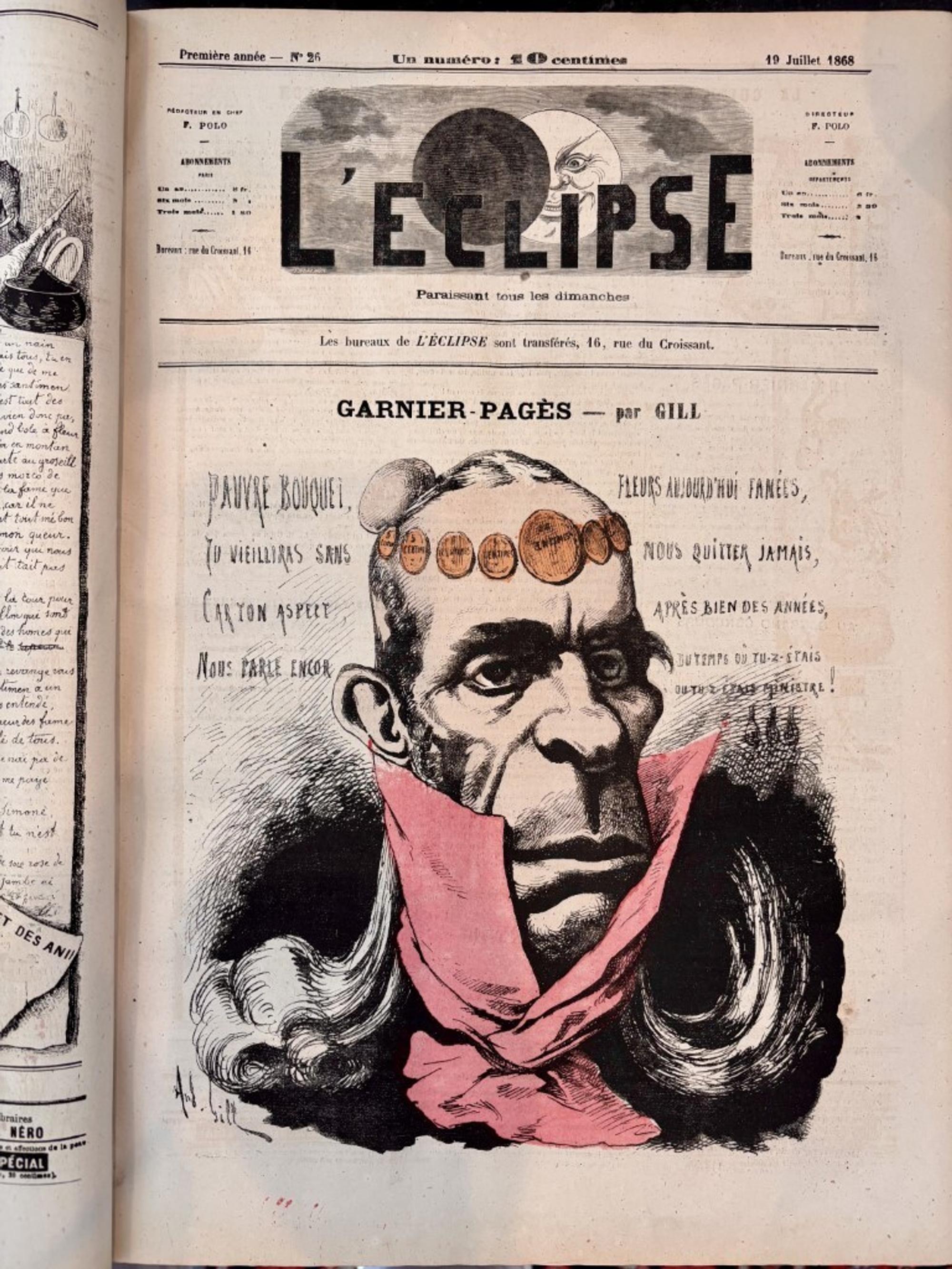 L'Eclipse Satirical Weekly Journal Bound in 3 Folios, Illustrations by Andre Gill