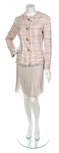 A Chanel Pink, Taupe and Silver Silk Tweed Skirt Ensemble,