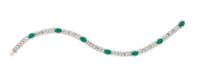 An Art Deco Platinum, Green Glass and Diamond Bracelet, 8.10 dwts.