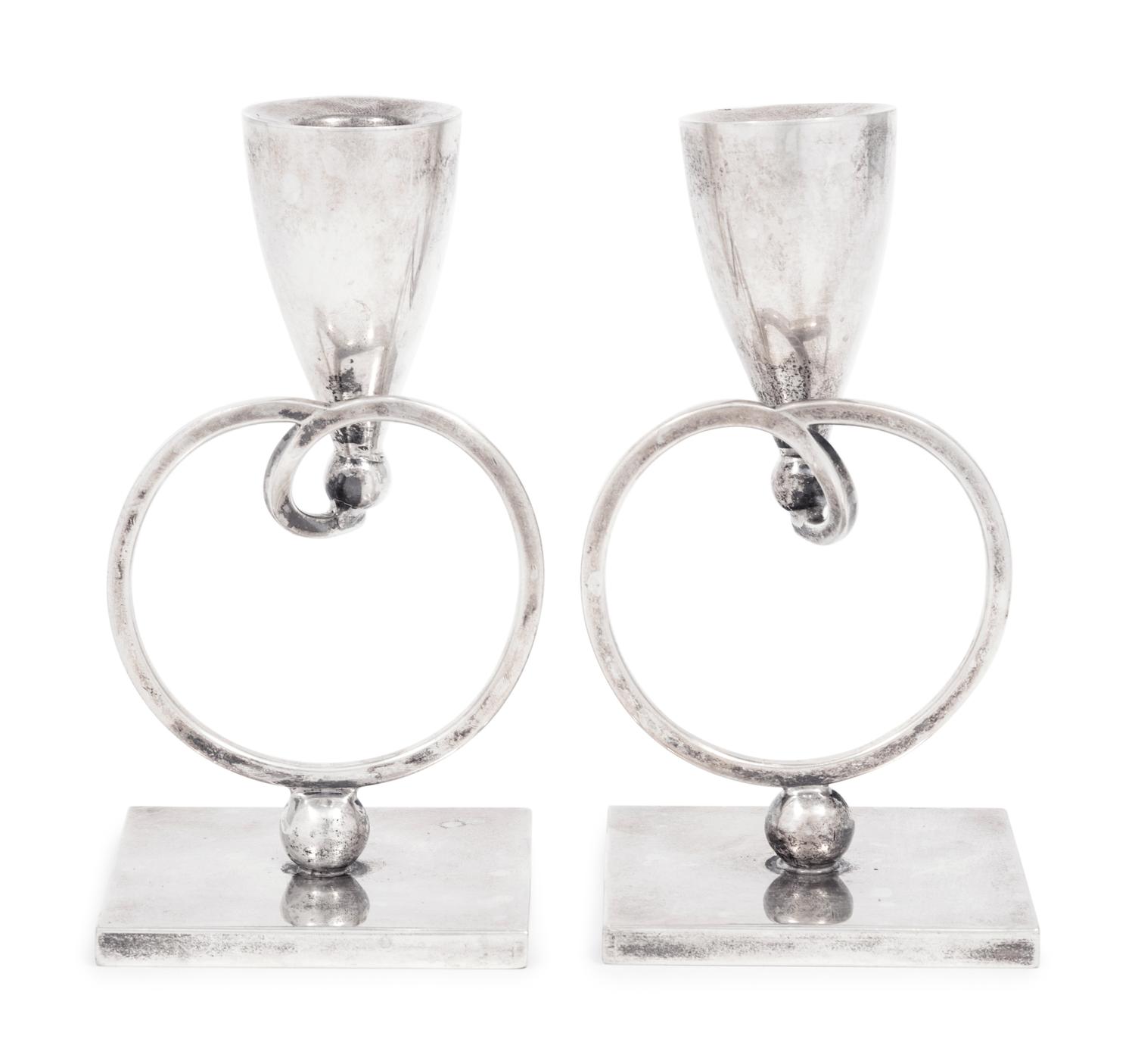A Pair of Mexican Silver Candlesticks
