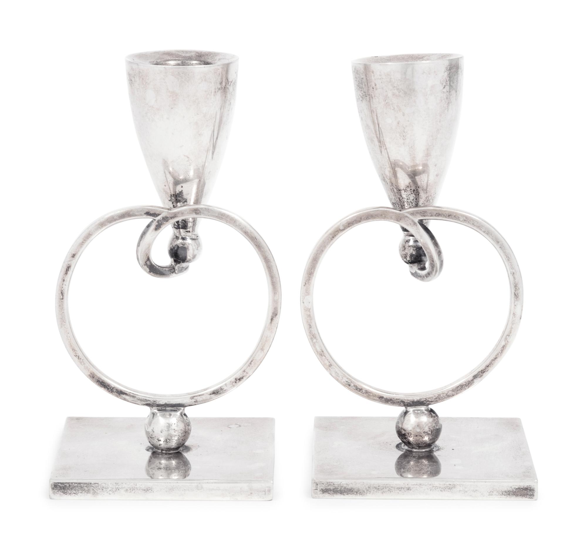 A Pair of Mexican Silver Candlesticks