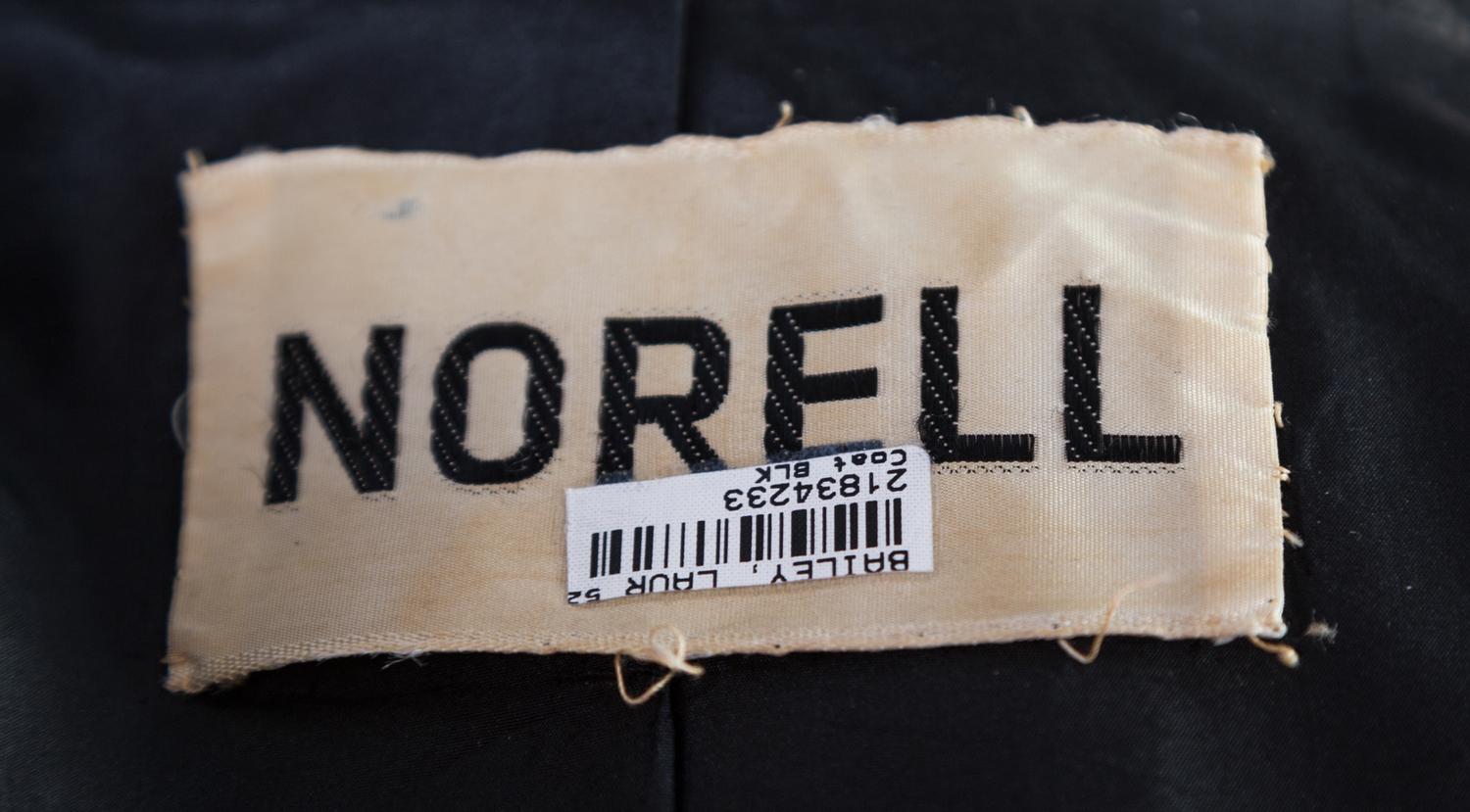 A Norell Black Wool Double Breasted Coat, No size.