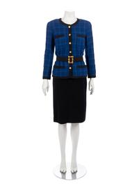 Chanel Blue Skirt Suit with Belt, 1990-2000s