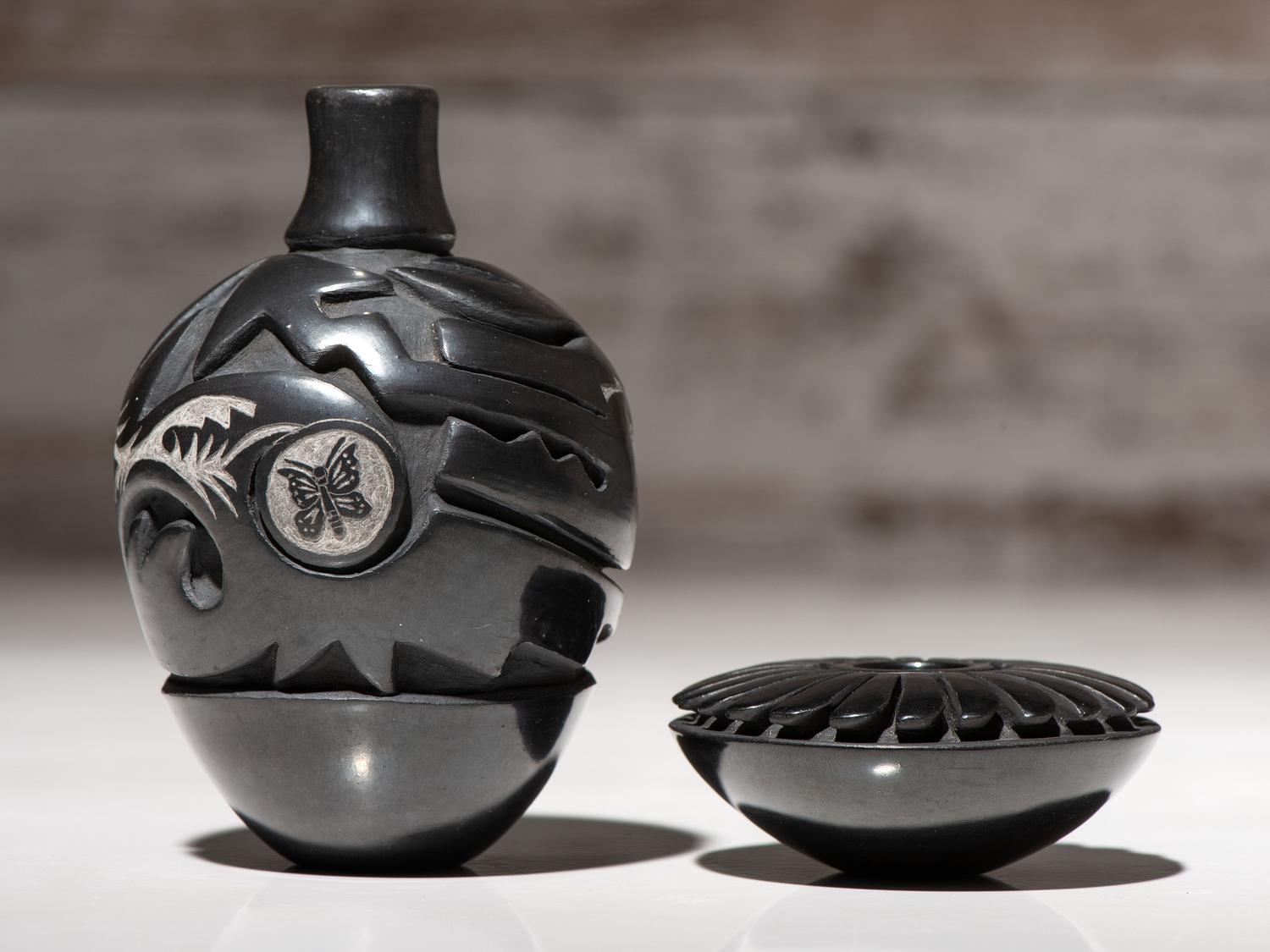 Carved Miniature Blackware Pottery