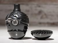 Carved Miniature Blackware Pottery