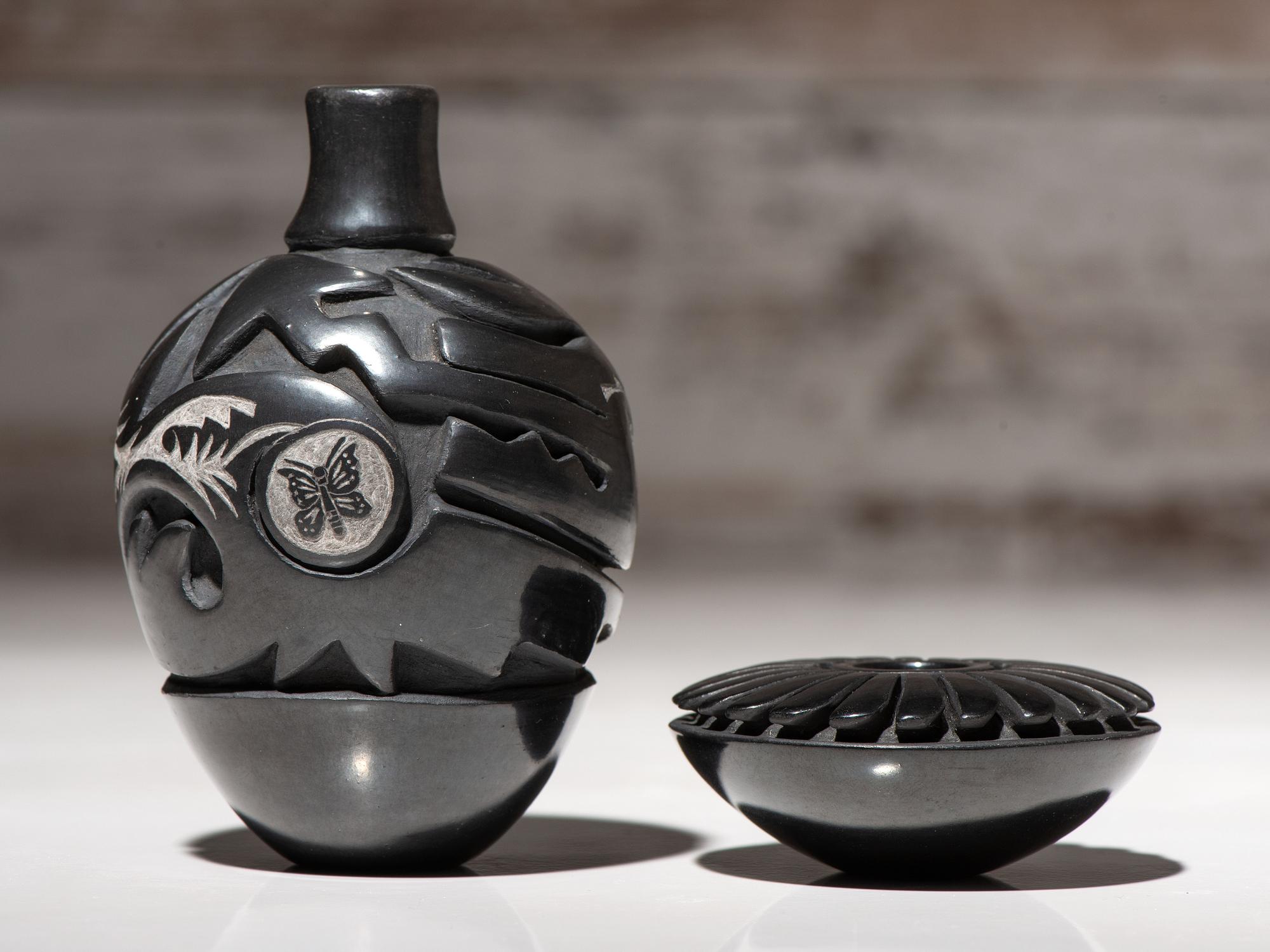Carved Miniature Blackware Pottery