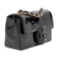 Chanel, Small Camellia Flap Bag in Black Patent Leather