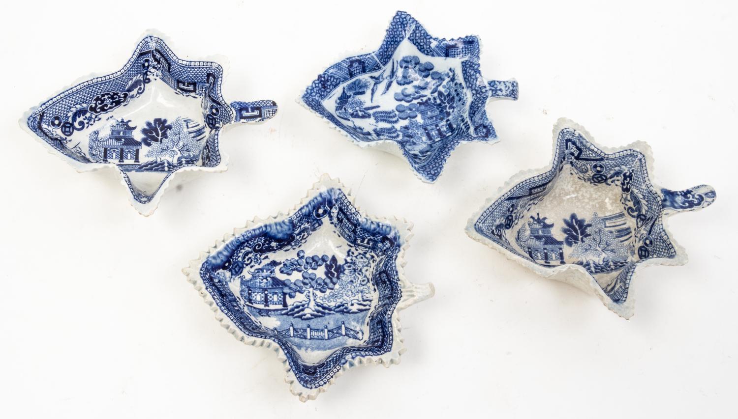 Four Worcester Leaf Form Dishes Width of first 5 1/4 inches.