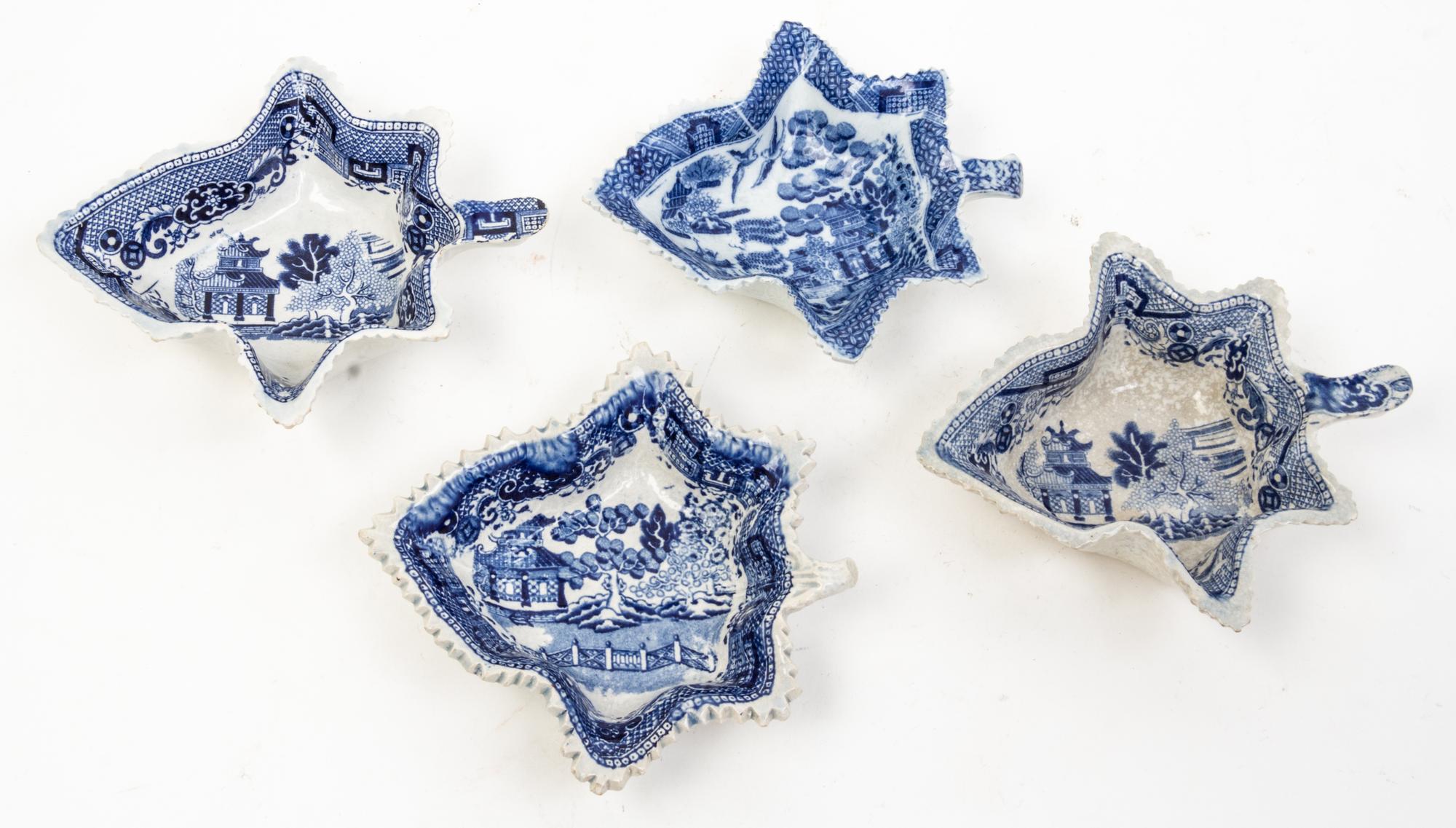 Four Worcester Leaf Form Dishes Width of first 5 1/4 inches.
