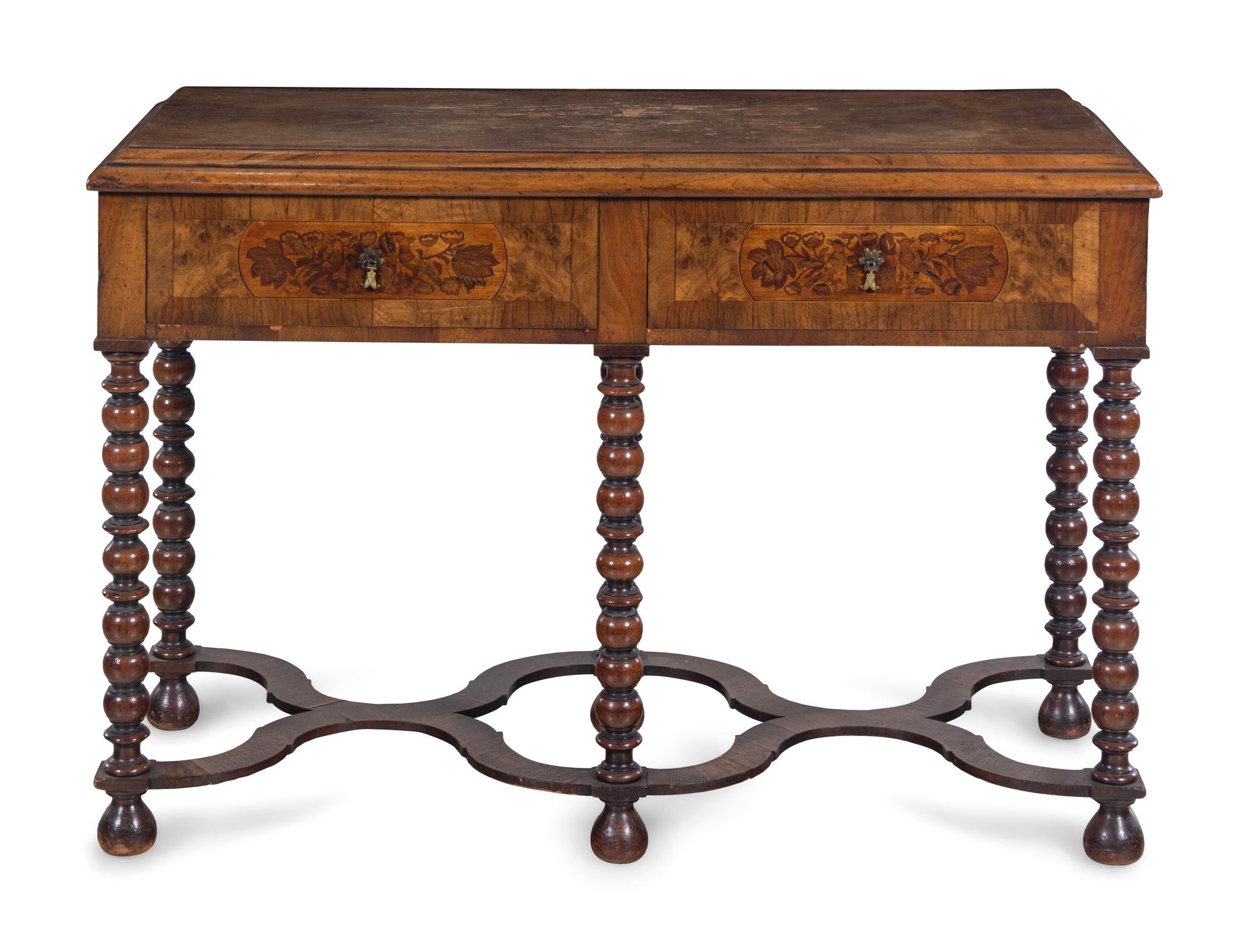 A William and Mary Style Walnut and Marquetry Console Table