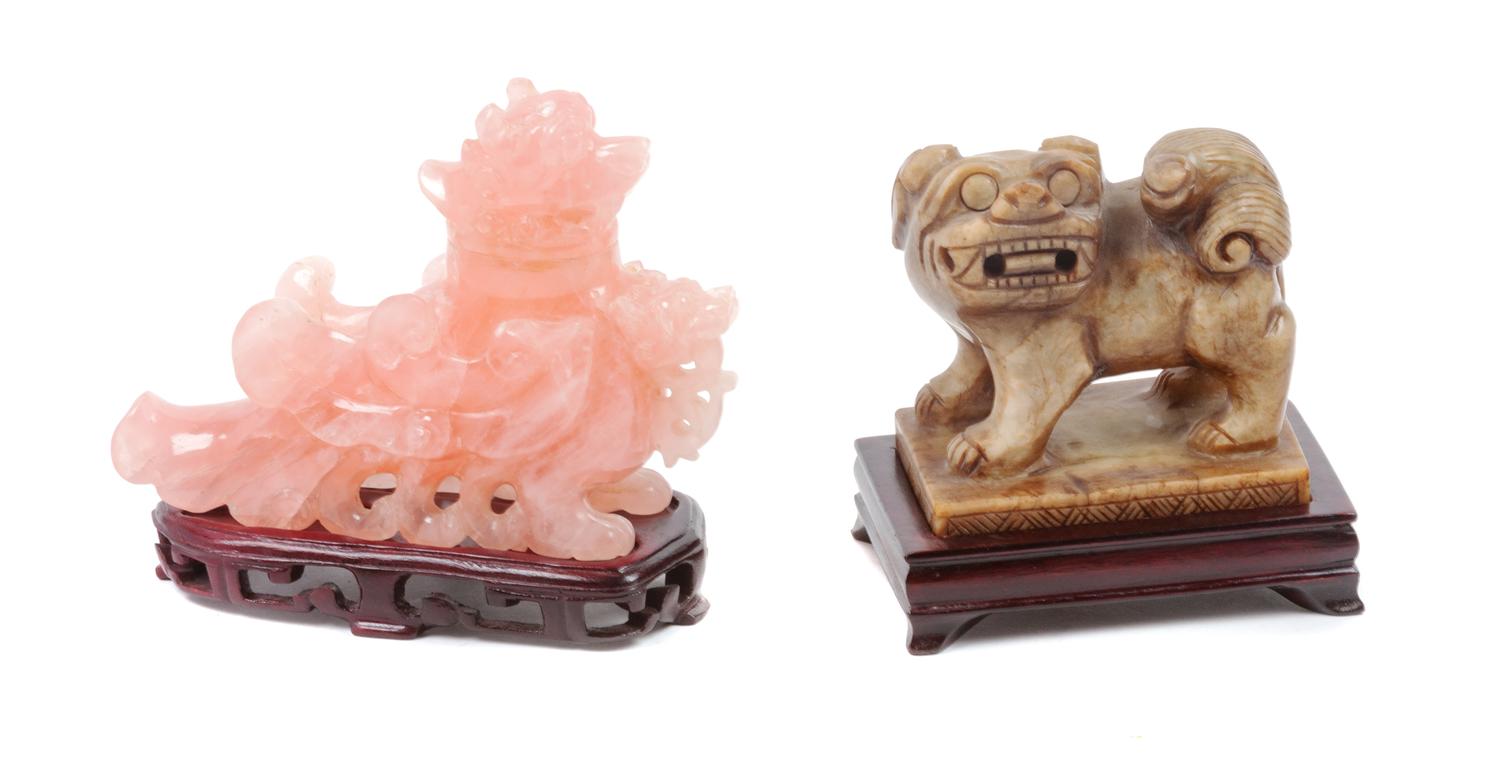 Two Hardstone Chinese Foo Dogs Width of wider 6 1/2 inches.