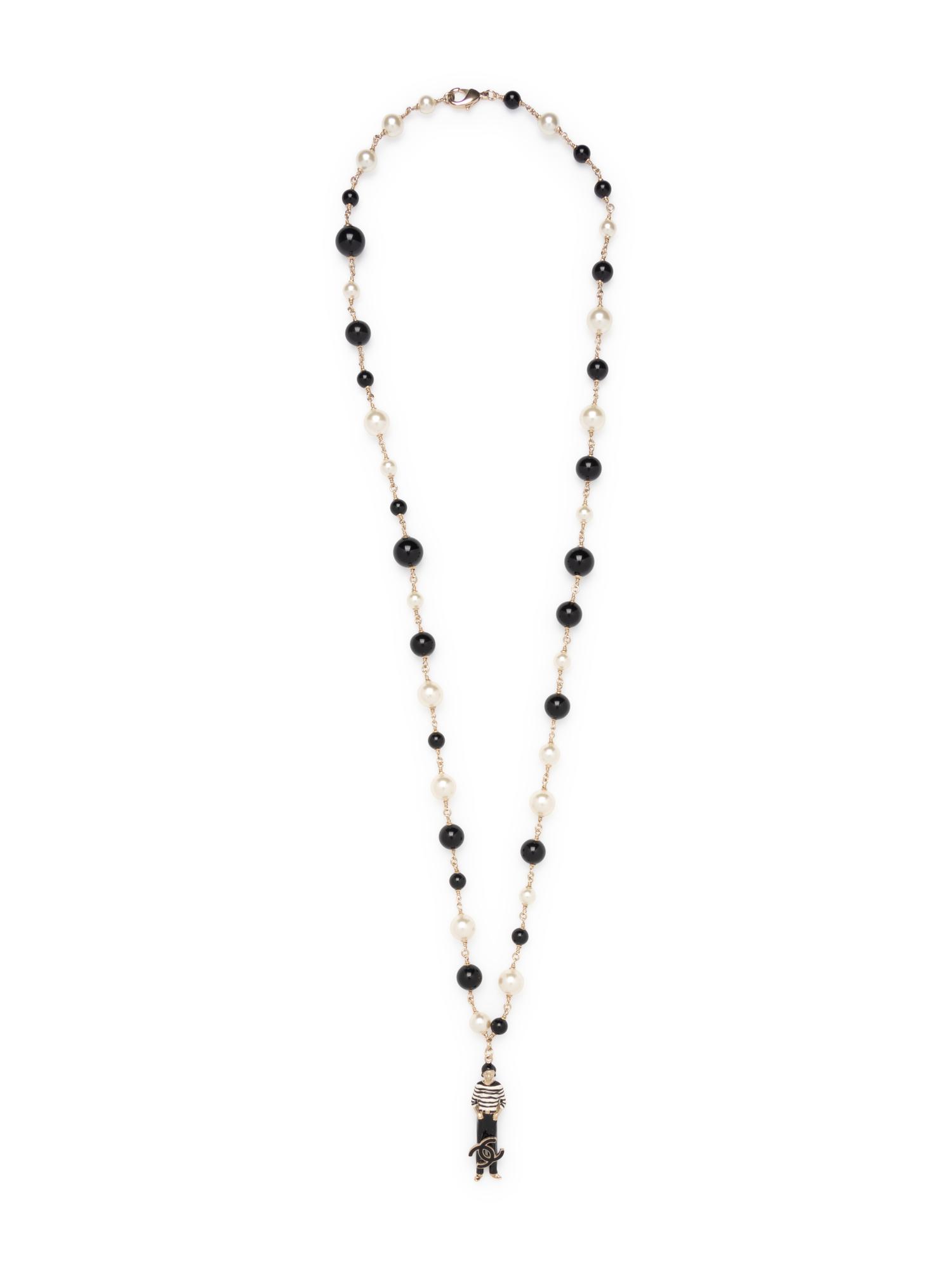 Chanel Faux Pearl & Black Bead Necklace with Figure Pendant, 2010