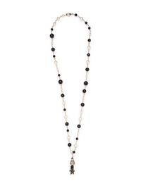 Chanel Faux Pearl & Black Bead Necklace with Figure Pendant, 2010