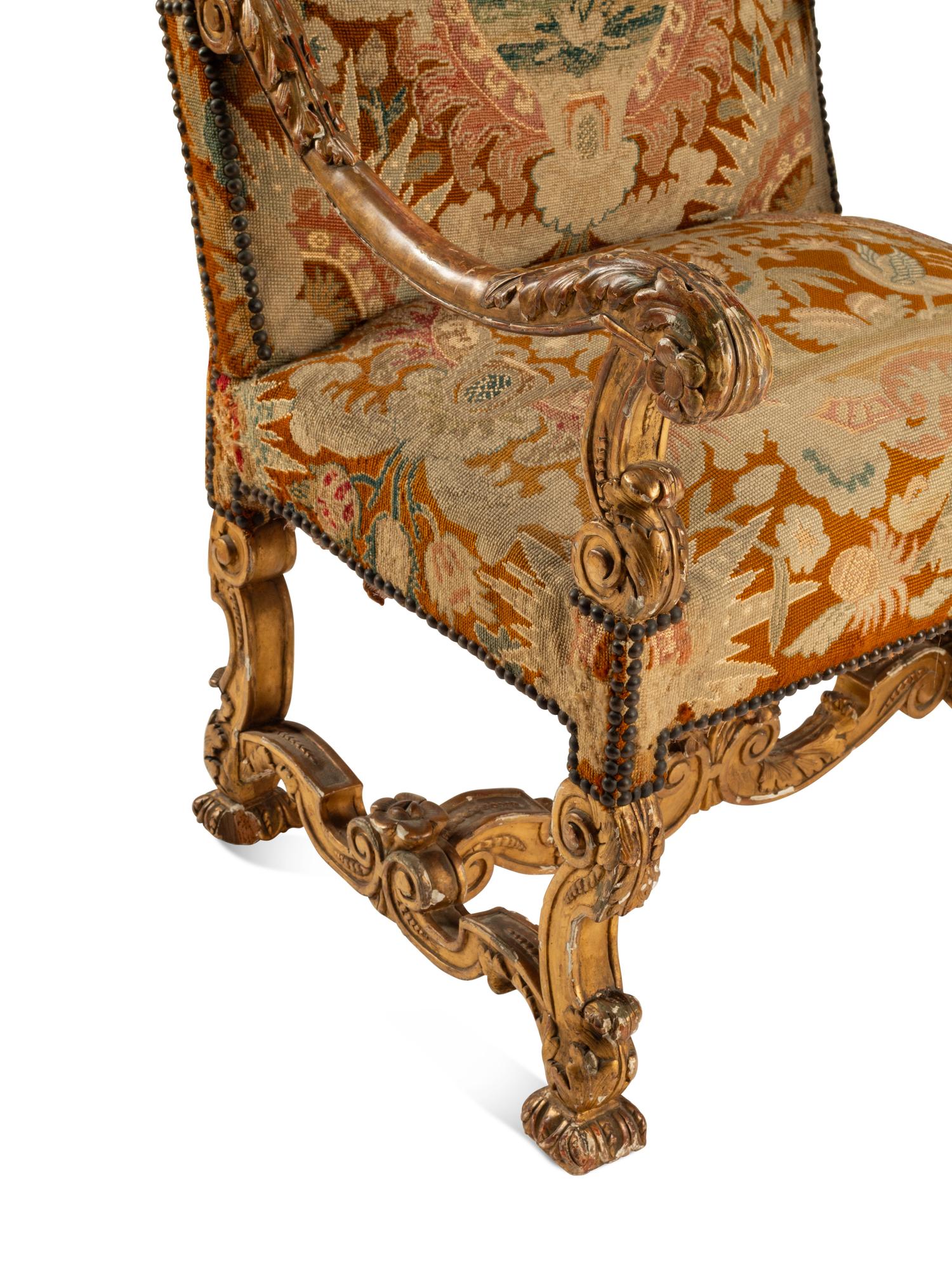 A Louis XIV Style Giltwood Armchair