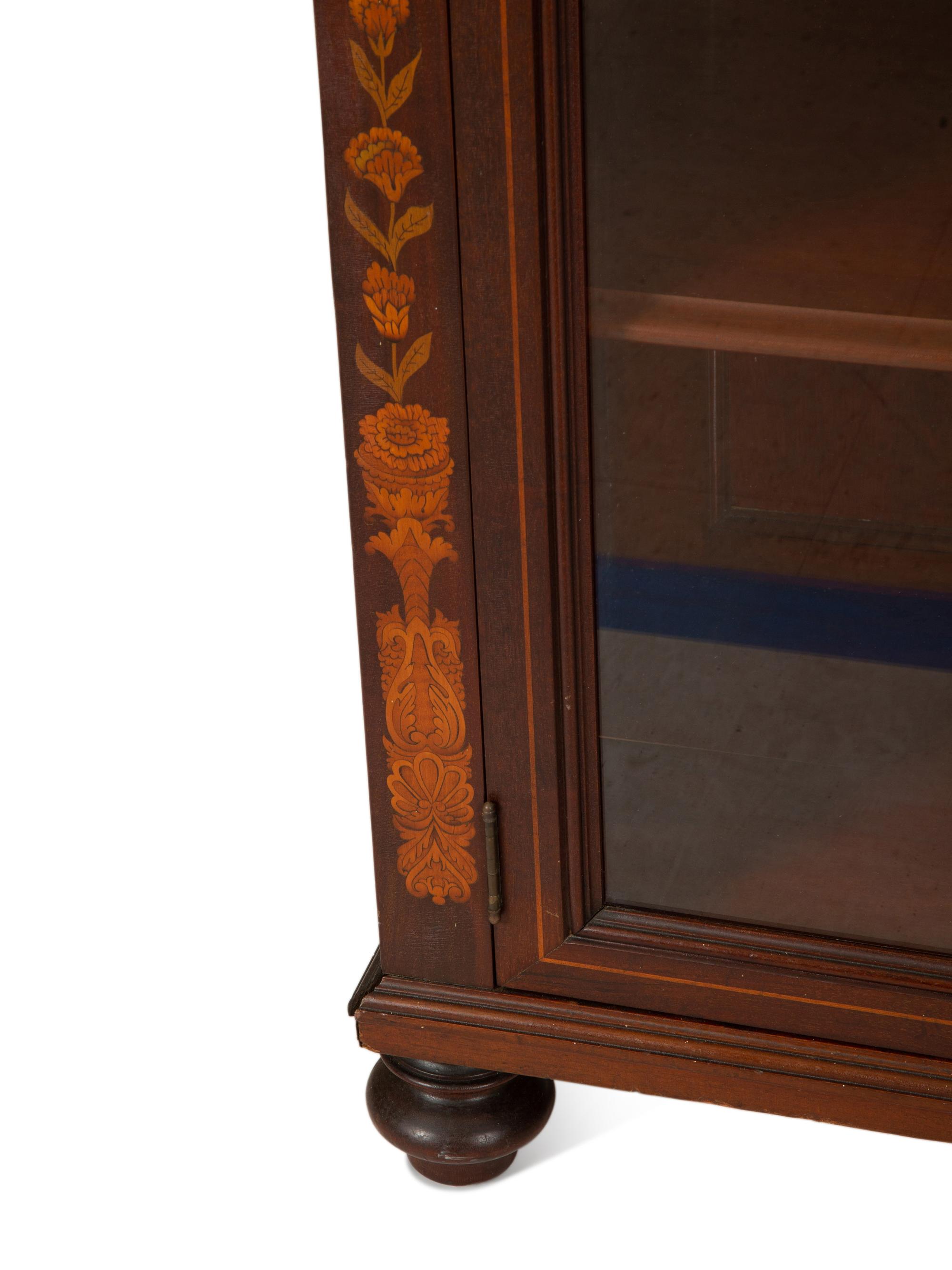A Dutch Marquetry Style Mahogany Bookcase with Glazed Doors — Early 20th century