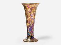 A Wedgwood Black Fairyland Lustre "Butterfly Women" Pattern Footed Vase, UK, 1920s