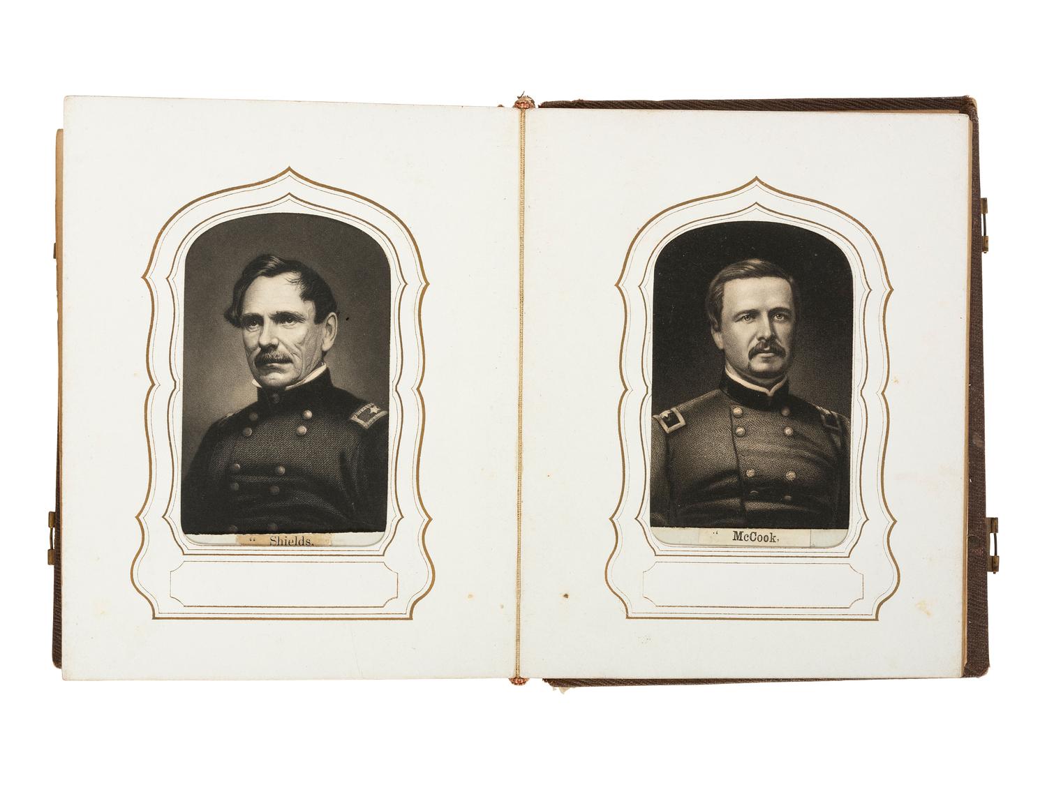 [CIVIL WAR]. Album containing 40+ CDV engravings of Union and Confederate leaders. New York: Elias Dexter, ca 1860s.