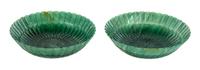 A Pair of Mughal Style Green Quartz Chrysanthemum Bowls Diameter 6 inches. — 20TH CENTURY