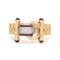 VAN DELL, YELLOW GOLD, DIAMOND, AND RUBY BRACELET