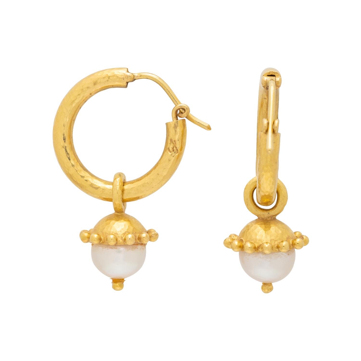 ELIZABETH LOCKE, YELLOW GOLD AND CULTURED PEARL HOOP EARRINGS